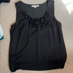 LOFT Black Floral Applique Sleeveless Shell
